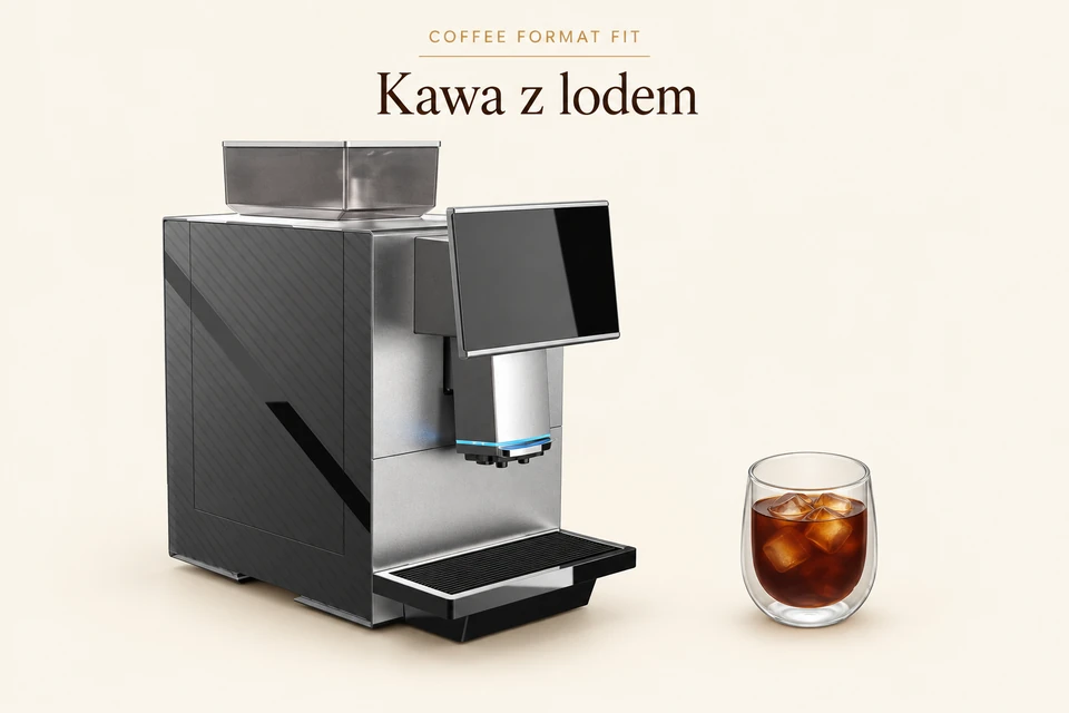Coffee Format FIT ze szklanką kawy z lodem — ilustracja funkcji Iced Coffee
